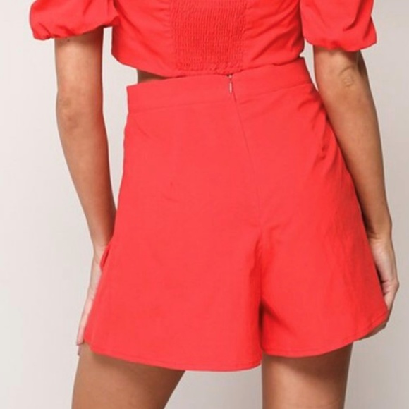 NWOT Red Lace Up Crop Top and Shorts Set - Picture 6 of 6